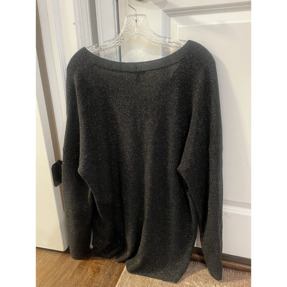 Eileen Fisher Merino Sparkle Wool Boxy Holiday Sweater L Black - Picture 5 of 8